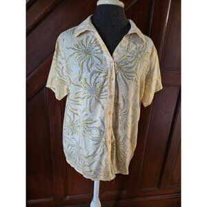 Sag Harbor Petite Womens Button-Up Shirt Size PL Yellow & White Floral Print